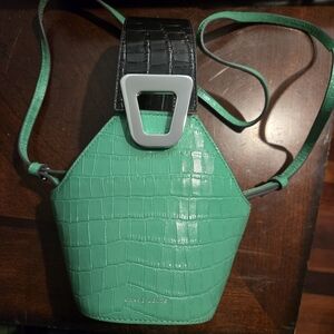 Danse Lente Green and Black Croc-Embossed Crossbody Bag